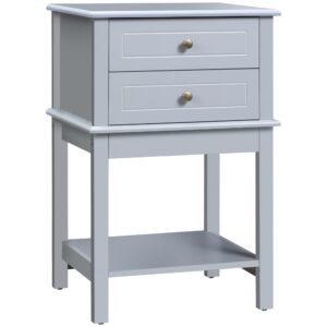 HOMCOM Side Table with 2 Storage Drawers, Modern End Table with Bottom Shelf for Living Room, Home Office, Grey