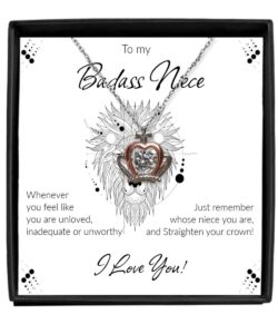 badass niece .925 sterling silver pendant necklace with card, to my favorite special niece, best favorite niece jewelry gift ideas from uncle or aunt, graduation birthday mother's day neice straighten your crown