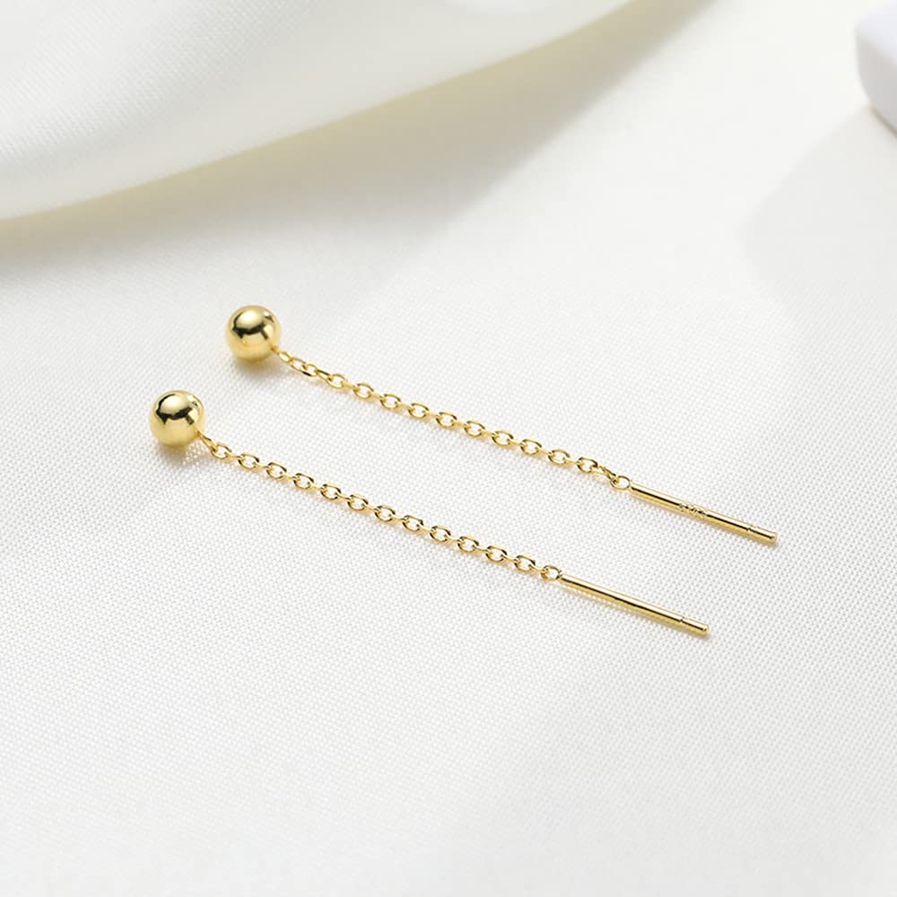 Cute Short Threader Earrings Silver Gold Black Chain Link Ball Dangle Drop Pull Through Earrings Minimalist