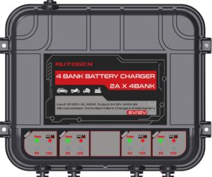 autogen 4-bank marine battery charger, 8-amp (2-amp per bank) smart battery trickle charger maintainer, 6v & 12v onboard battery charger and battery maintainer