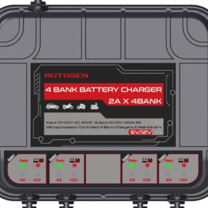 AUTOGEN 4-Bank Marine Battery Charger, 8-Amp (2-Amp Per Bank) Smart Battery Trickle Charger Maintainer, 6V & 12V Onboard Battery Charger and Battery Maintainer