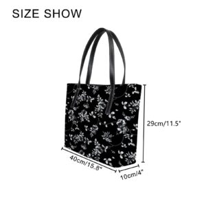 Retro Black and White Floral Pattern Tote Bag for Women Leather Handbags Women's Crossbody Handbags Work Tote Bags for Women Coach Handbags Tote Bag with Zipper.