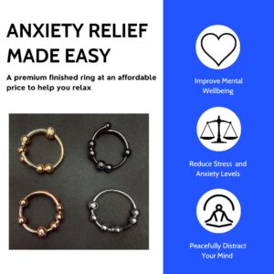 Moksha Necklace Adjustable Stainless Steel Fidget Ring | Anxiety Ring With Beads | Meditation Rings | Natural Anxiety Relief (Gold)