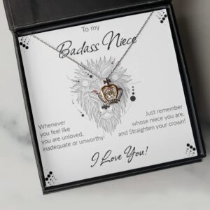 Badass Niece .925 Sterling Silver Pendant Necklace with Card, to my favorite Special Niece, Best Favorite Niece Jewelry Gift Ideas from Uncle or Aunt, Graduation Birthday Mother's Day Neice Straighten your Crown