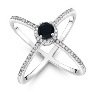 Gem Stone King 925 Sterling Silver Black Onyx Criss Cross X Ring For Women (1.29 Cttw, Round 5MM, Gemstone Birthstone, Available In Size 5, 6, 7, 8)