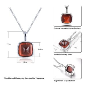 ZhenCai Pendant Necklace for Women Sterling Silver S925 Natural Gemstone Spessartite Garnet Charms Rhodium Plated Classic Fine Jewelry for Friendship Birthday (Natural Spessartite Garnet)