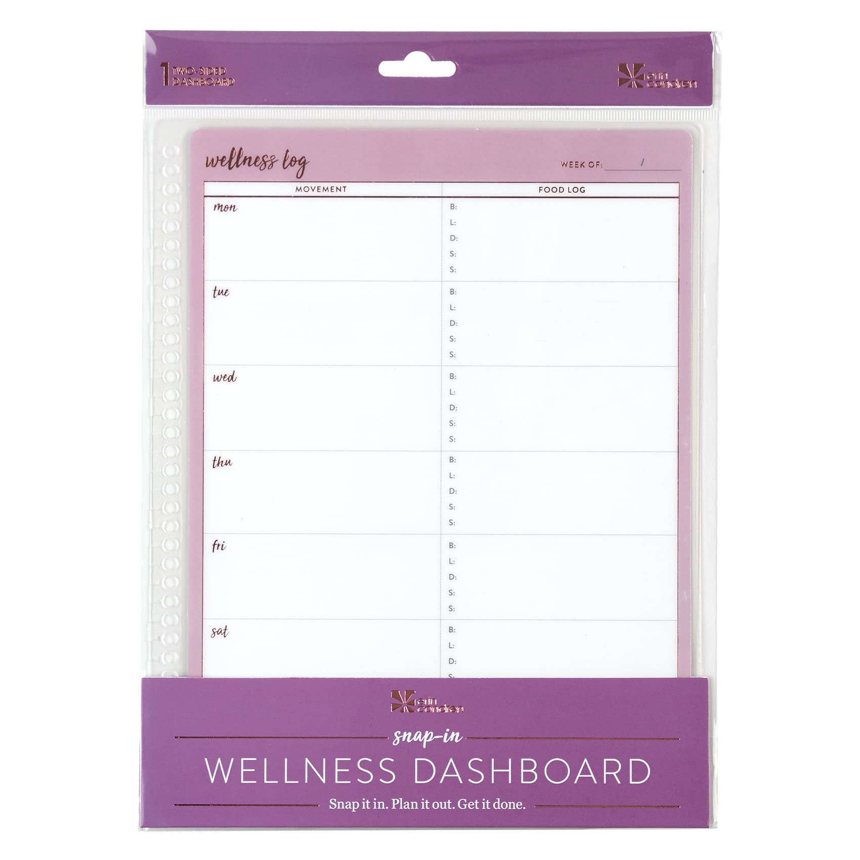 Snap-in Dashboard - Wellness. Track Food, Water, Activities and More. Wet-Erase and Double-Sided. 7" x 9" or Larger Notebook Snap-in Accessory by Erin Condren.