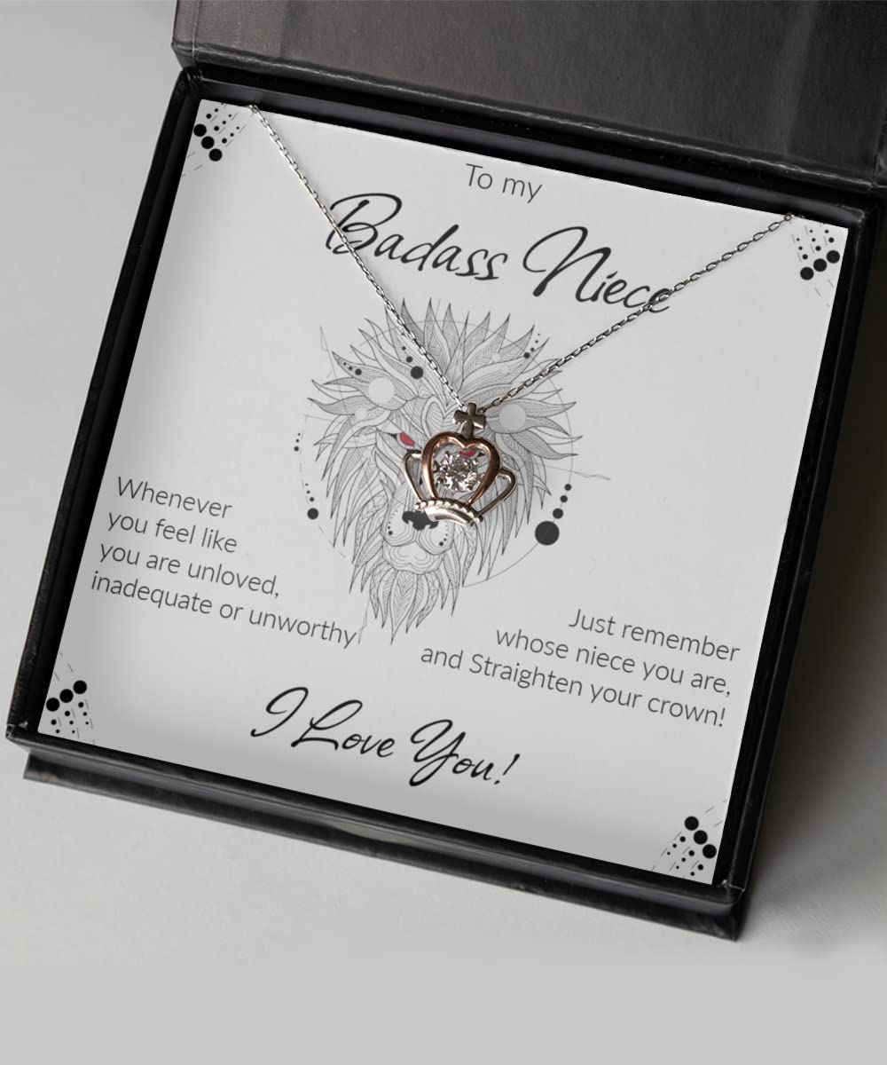 Badass Niece .925 Sterling Silver Pendant Necklace with Card, to my favorite Special Niece, Best Favorite Niece Jewelry Gift Ideas from Uncle or Aunt, Graduation Birthday Mother's Day Neice Straighten your Crown