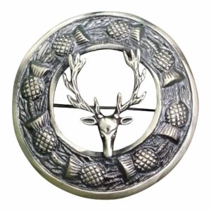 Kilt Belt with Buckle Scottish Kilts Sporran with Badge Style Stag Head/Kilt Pin/Fly Plaid Brooch 5 piece Set (Large)