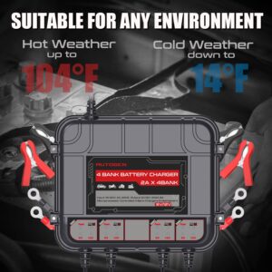 AUTOGEN 4-Bank Marine Battery Charger, 8-Amp (2-Amp Per Bank) Smart Battery Trickle Charger Maintainer, 6V & 12V Onboard Battery Charger and Battery Maintainer