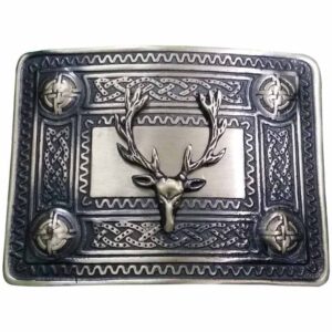 Kilt Belt with Buckle Scottish Kilts Sporran with Badge Style Stag Head/Kilt Pin/Fly Plaid Brooch 5 piece Set (Large)