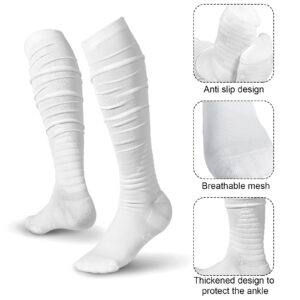 Chuarry 2 Pairs Scrunch Football Socks Non Slip Men Football Socks Extra Long Socks Soccer Socks Over The Knee Athletic (Black, White)