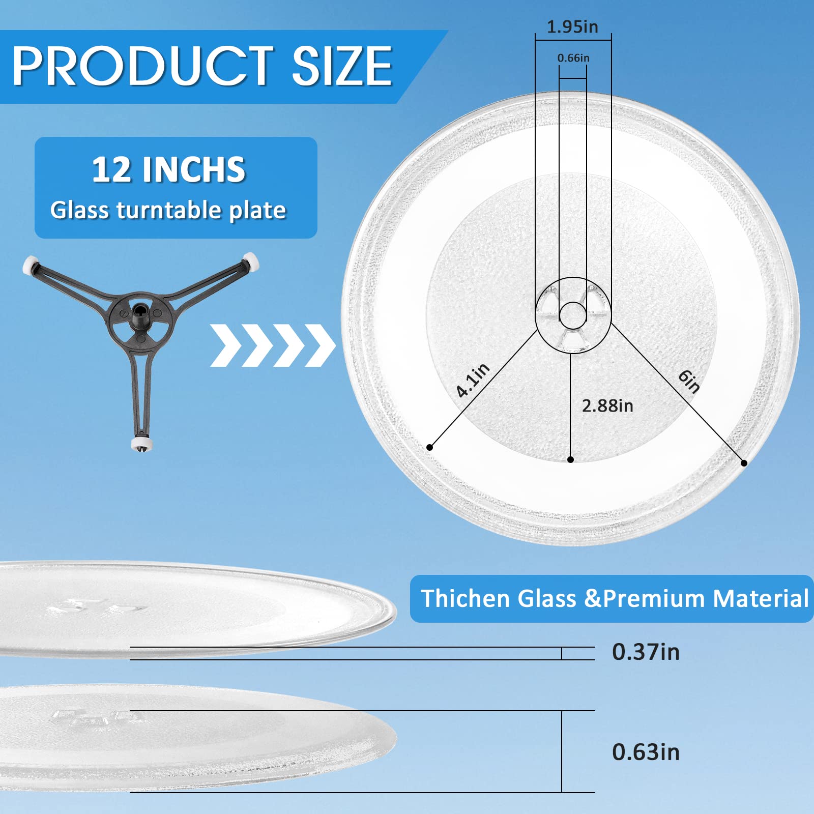 Microwave Glass Plate 12 Inch Compatible with Whirl-pool Microwave W10337247 Microwave Glass Turntable Tray Replace W11367904 W11335034 WPW10337247 Microwave Plate Replacement