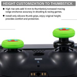 Playrealm FPS Thumbstick Extender & Texture Rubber Silicone Grip Cover 2 Sets for PS5 & PS4 Controller (Joker Green)