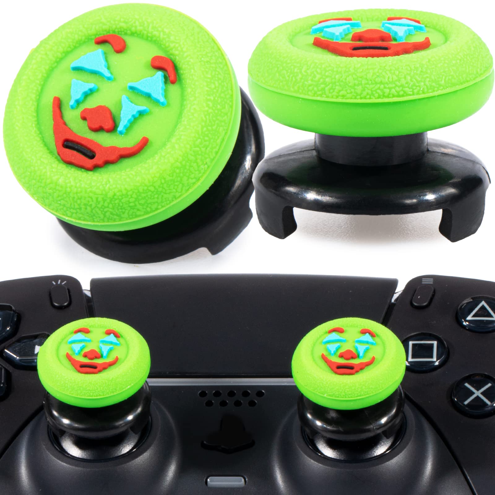 Playrealm FPS Thumbstick Extender & Texture Rubber Silicone Grip Cover 2 Sets for PS5 & PS4 Controller (Joker Green)