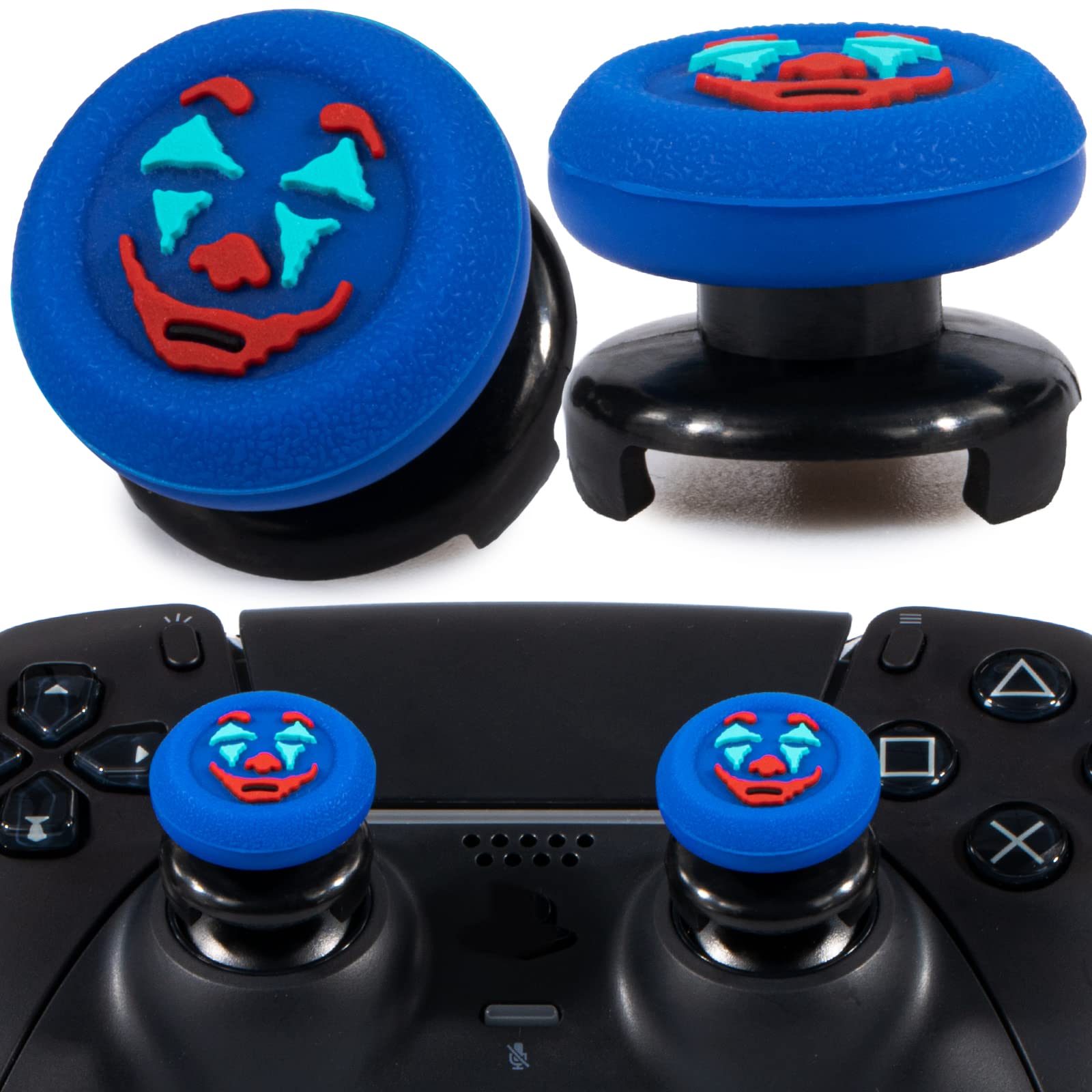 Playrealm FPS Thumbstick Extender & Texture Rubber Silicone Grip Cover 2 Sets for PS5 & PS4 Controller (Joker Blue)