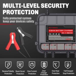 AUTOGEN 4-Bank Marine Battery Charger, 8-Amp (2-Amp Per Bank) Smart Battery Trickle Charger Maintainer, 6V & 12V Onboard Battery Charger and Battery Maintainer