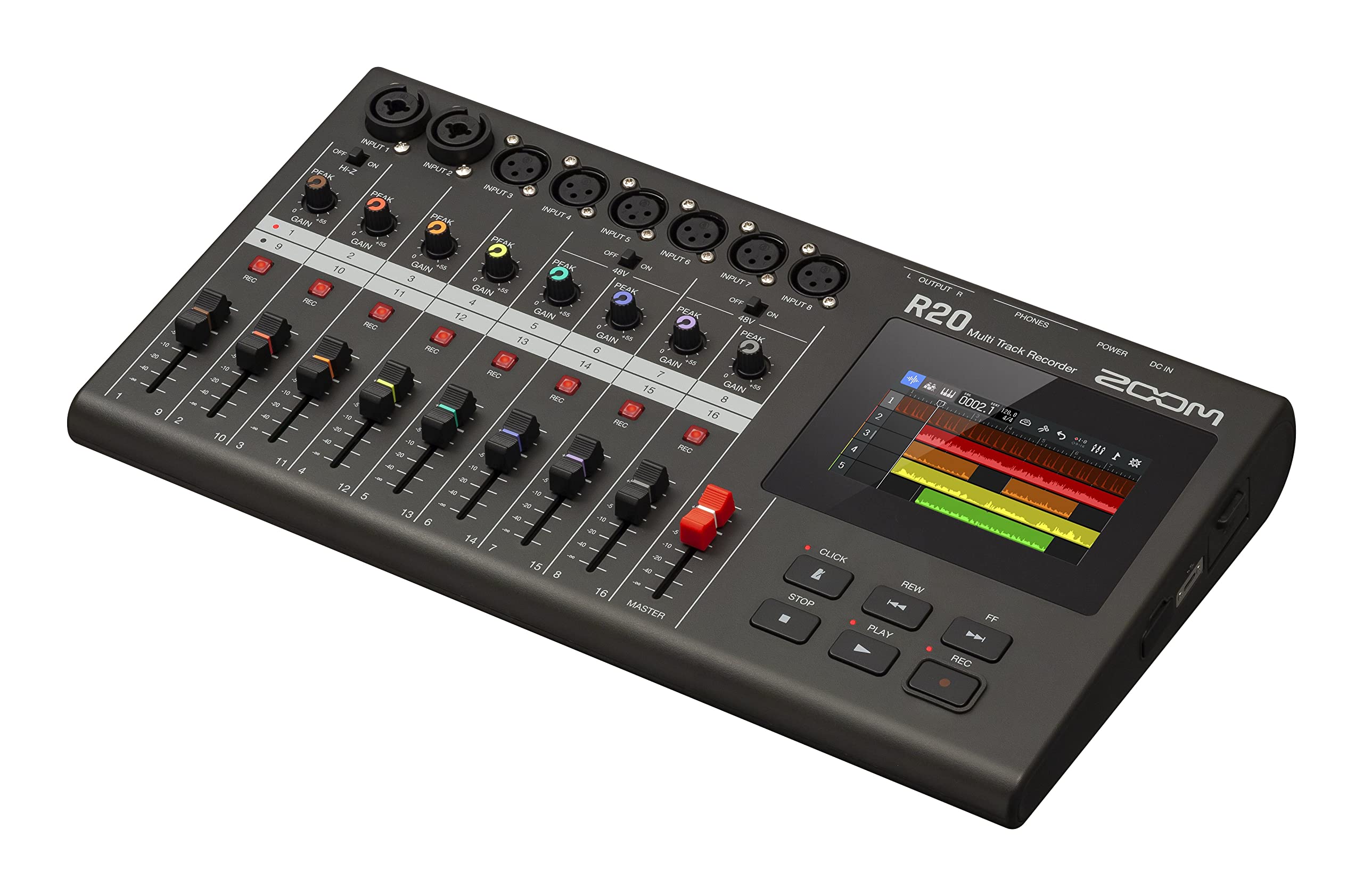 Zoom R20 Multi Track Tabletop Recorder, with Touchscreen, Onboard Editing, 16 Tracks, 6 XLR Inputs, 2 Combo Inputs, Effects, Synth, Drum Loops, and USB Audio Interface.