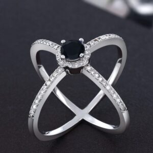 Gem Stone King 925 Sterling Silver Black Onyx Criss Cross X Ring For Women (1.29 Cttw, Round 5MM, Gemstone Birthstone, Available In Size 5, 6, 7, 8)