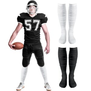 Chuarry 2 Pairs Scrunch Football Socks Non Slip Men Football Socks Extra Long Socks Soccer Socks Over The Knee Athletic (Black, White)