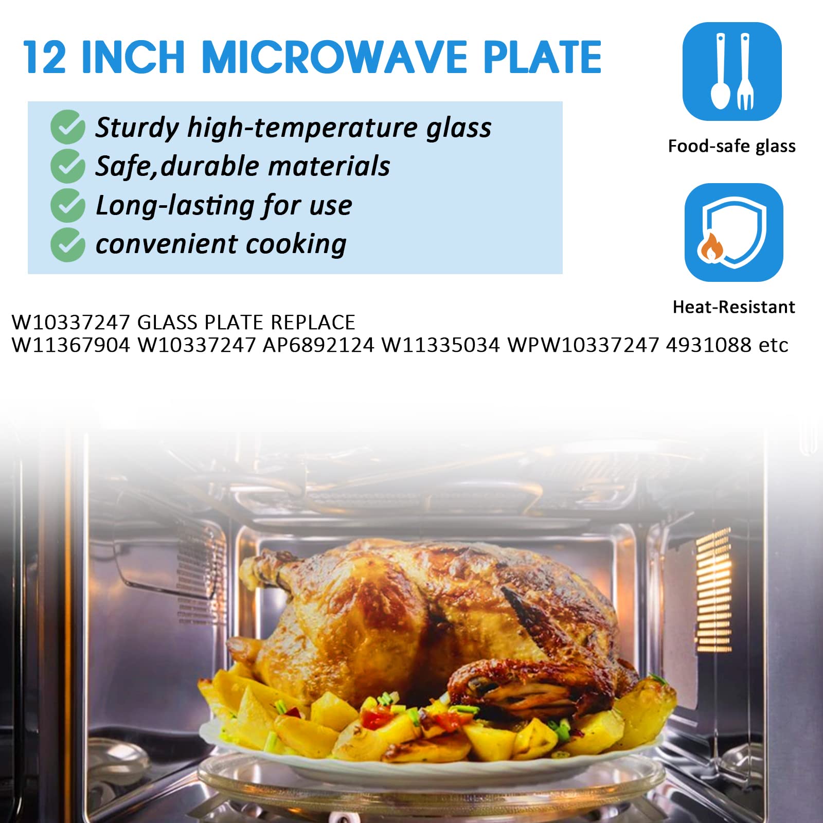 Microwave Glass Plate 12 Inch Compatible with Whirl-pool Microwave W10337247 Microwave Glass Turntable Tray Replace W11367904 W11335034 WPW10337247 Microwave Plate Replacement