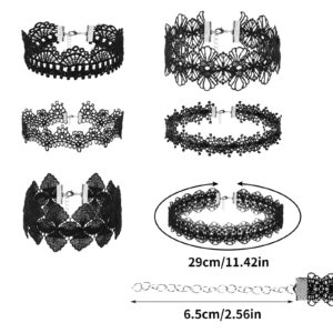 Yolev 6 Pieces Black Choker Necklace Set Black Choker Necklace Set Black Lace Tattoo Velvet Choker Gothic Necklace for Women,