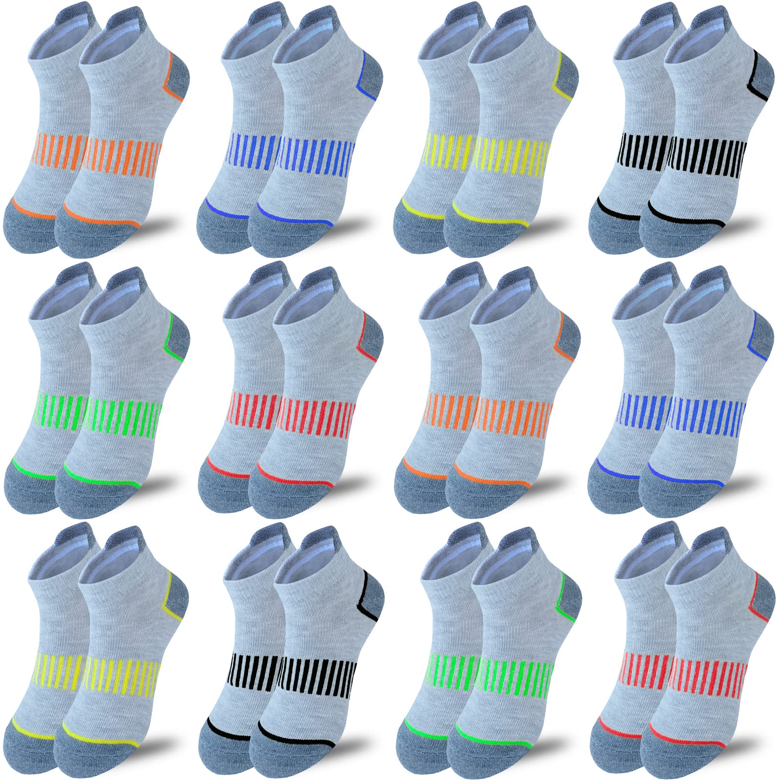 JAMEGIO Boys Socks 12 Pairs Ankle Athletic Sock Half Cushion Low Cut socks for Little Big Kids Size Age 3-10 Years(5-7 Years)