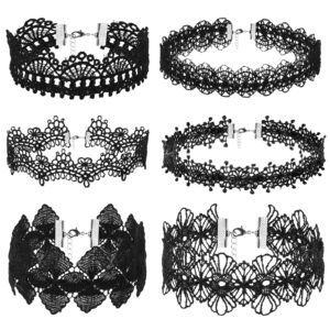 Yolev 6 Pieces Black Choker Necklace Set Black Choker Necklace Set Black Lace Tattoo Velvet Choker Gothic Necklace for Women,