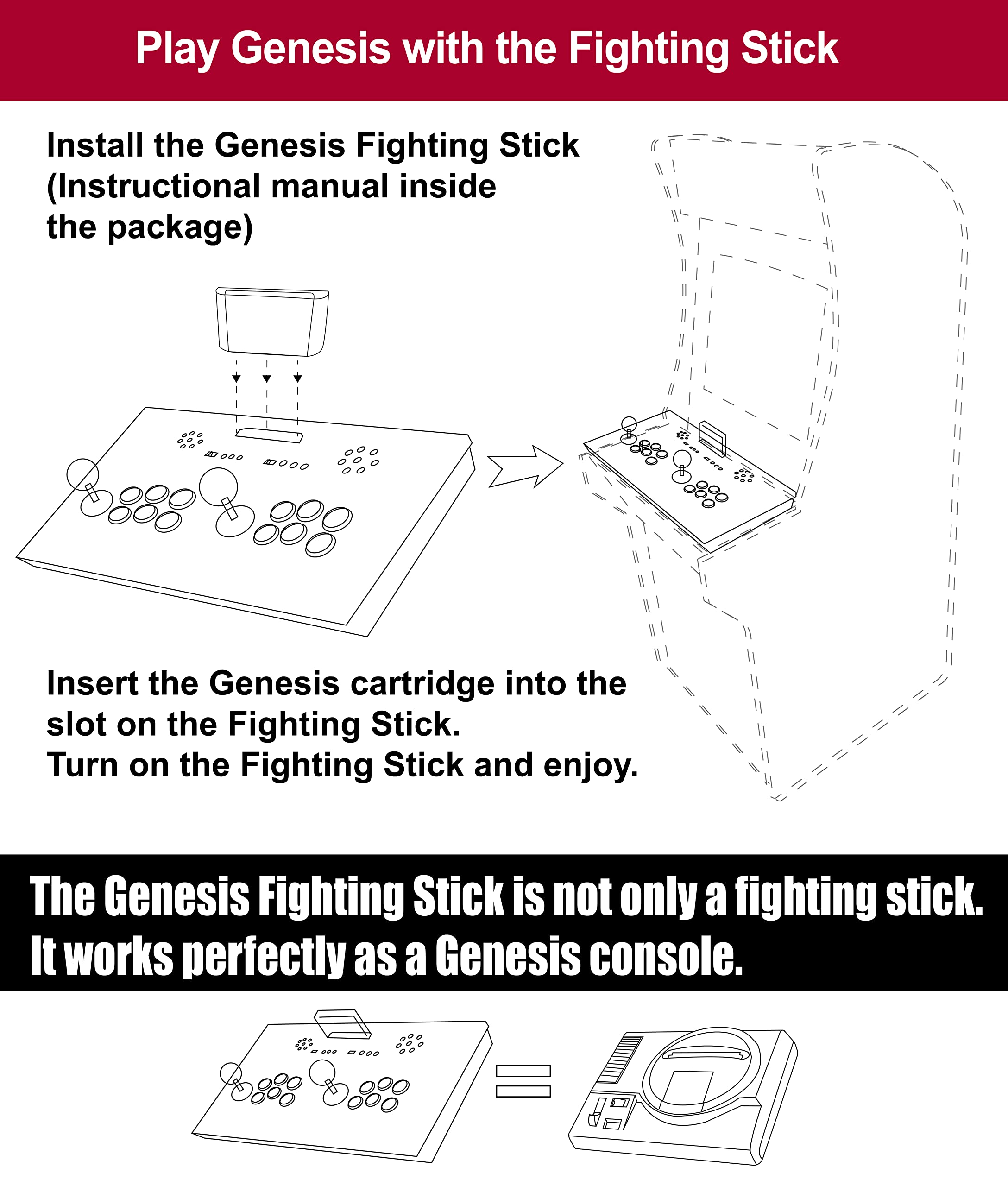 Intec Gaming Genesis Fighting Stick for Arcade1Up Cabinet, Play SEGA Genesis on Cabinet, Plug cartridge and Play, Work as a Genesis console, IntecGaming Modded Joysticks Designed for Arcade1Up