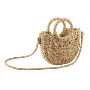 CHIC DIARY Summer Beach Straw Bag for Women Crossbody Top Handle Shoulder Handbag Handwoven Rattan Clutch Purse (Light Brown)