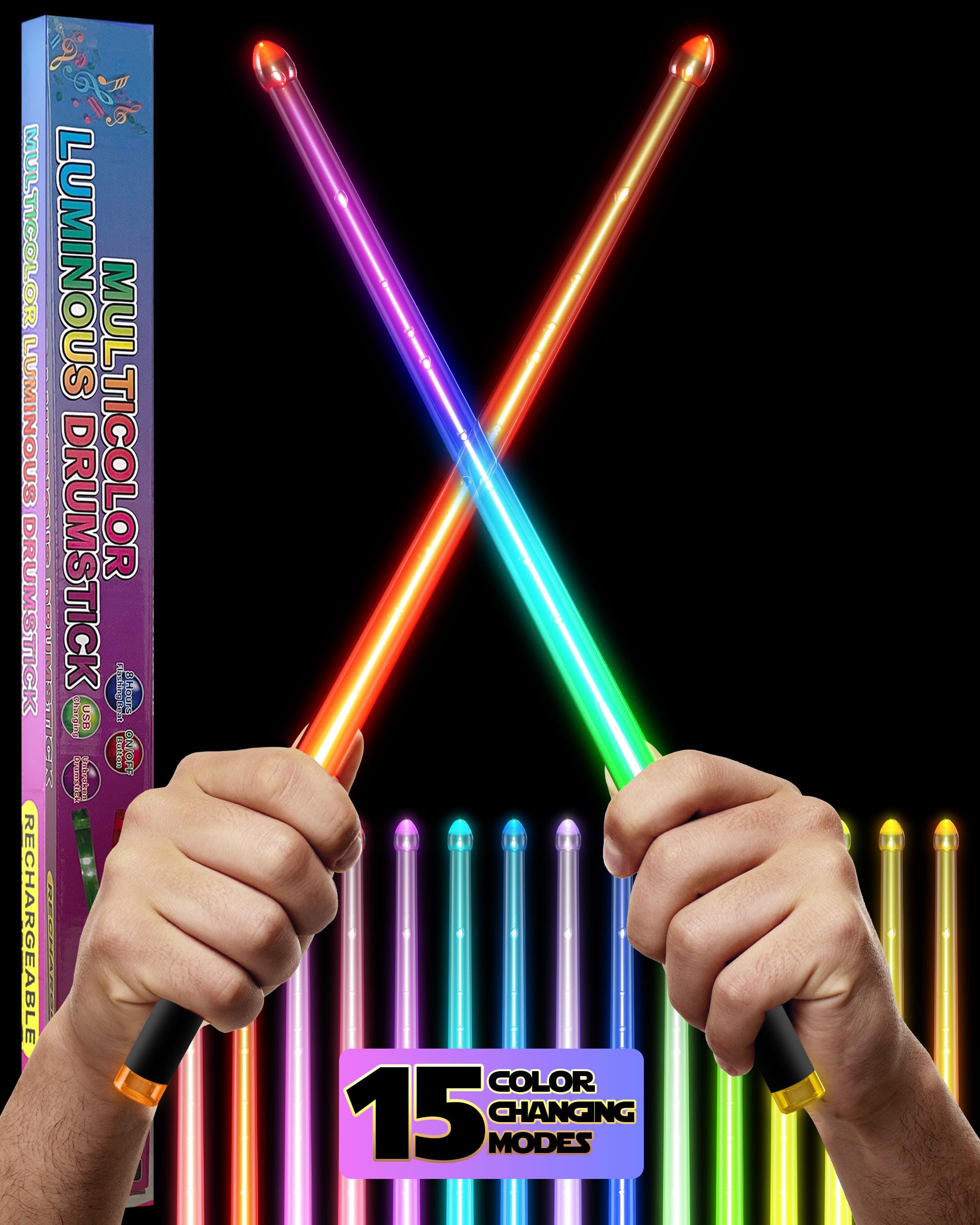 Lightsaber Drum Sticks Light Up Drum Sticks For Adults Lighted LED Rechargeable 15 Color Changing Star Wars Glow Drumming Drumsticks Glowing Drummer Plastic Drum Stick Anime Gift Set ２Sticks Per Pack