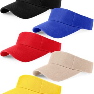 Geyoga 5 Pcs Sports Sun Visor Hats Visor Women Men Golf Visors Hat for Men Adjustable Visor Cap Athletic Visor Hat for Men Women (Black, Royal Blue, Red, Khaki, Yellow)