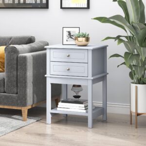 HOMCOM Side Table with 2 Storage Drawers, Modern End Table with Bottom Shelf for Living Room, Home Office, Grey