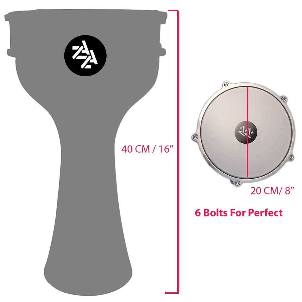 ZAZA Percussion 16'' Length Aluminum Darbuka, 8" Tunable Synthetic Head and Internal Jingles Doumbek (Red)