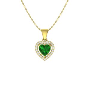 Diamondere Natural and Certified Emerald and Diamond Heart Petite Necklace in 14k Yellow Gold | 0.51 Carat Pendant with 18 Inch Chain