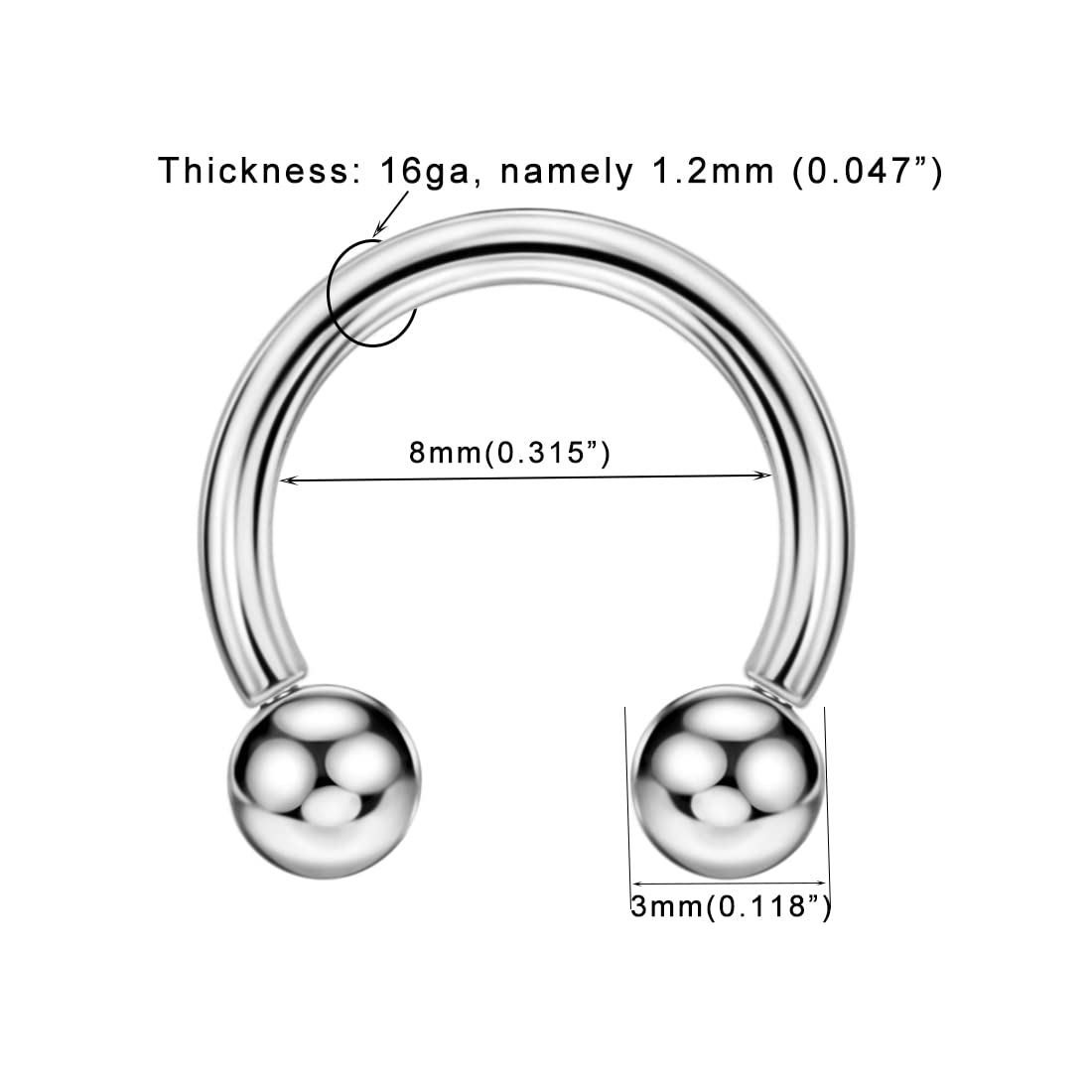 316L Surgical Steel Septum Rings for Women Septum Jewelry 16g 8mm Ear Piercing Earrings Horseshoe Circular Barbell with Internally Threaded Balls 16 Gauge Piercing Jewelry for Daith Helix Tragus Lip