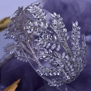 TRiXY Bridal Headwear Rhinestone Ladies Headband Crystal Headwear Wedding Silver Bridal Hair Accessories Bridal Tiaras Pageant Hair Jewelry Party Headpieces for Women Girls