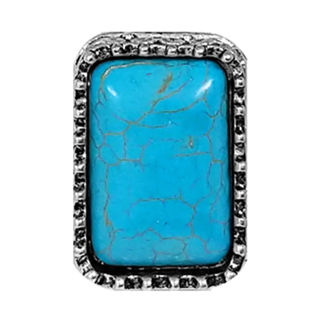 Rosemarie & Jubalee Women's Statement Size Western Chic Rectangular Semi Precious Howlite Stone Stretch Cocktail Ring, 1.37" (Turquoise Blue)