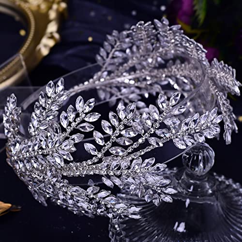 TRiXY Bridal Headwear Rhinestone Ladies Headband Crystal Headwear Wedding Silver Bridal Hair Accessories Bridal Tiaras Pageant Hair Jewelry Party Headpieces for Women Girls