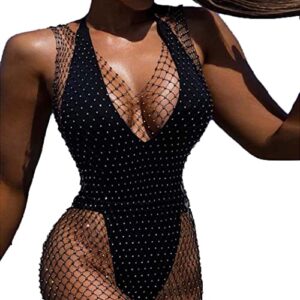 Zoestar Rhinestone Body Chains Sparkly Crystal Mesh Bikini Wrap Glitter Elastic Belly Body Chain Hollow Party Skirt for Women