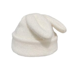 3d rabbit ears beanie hats bunny crochet cap cute plush winter hat for women girls (white)