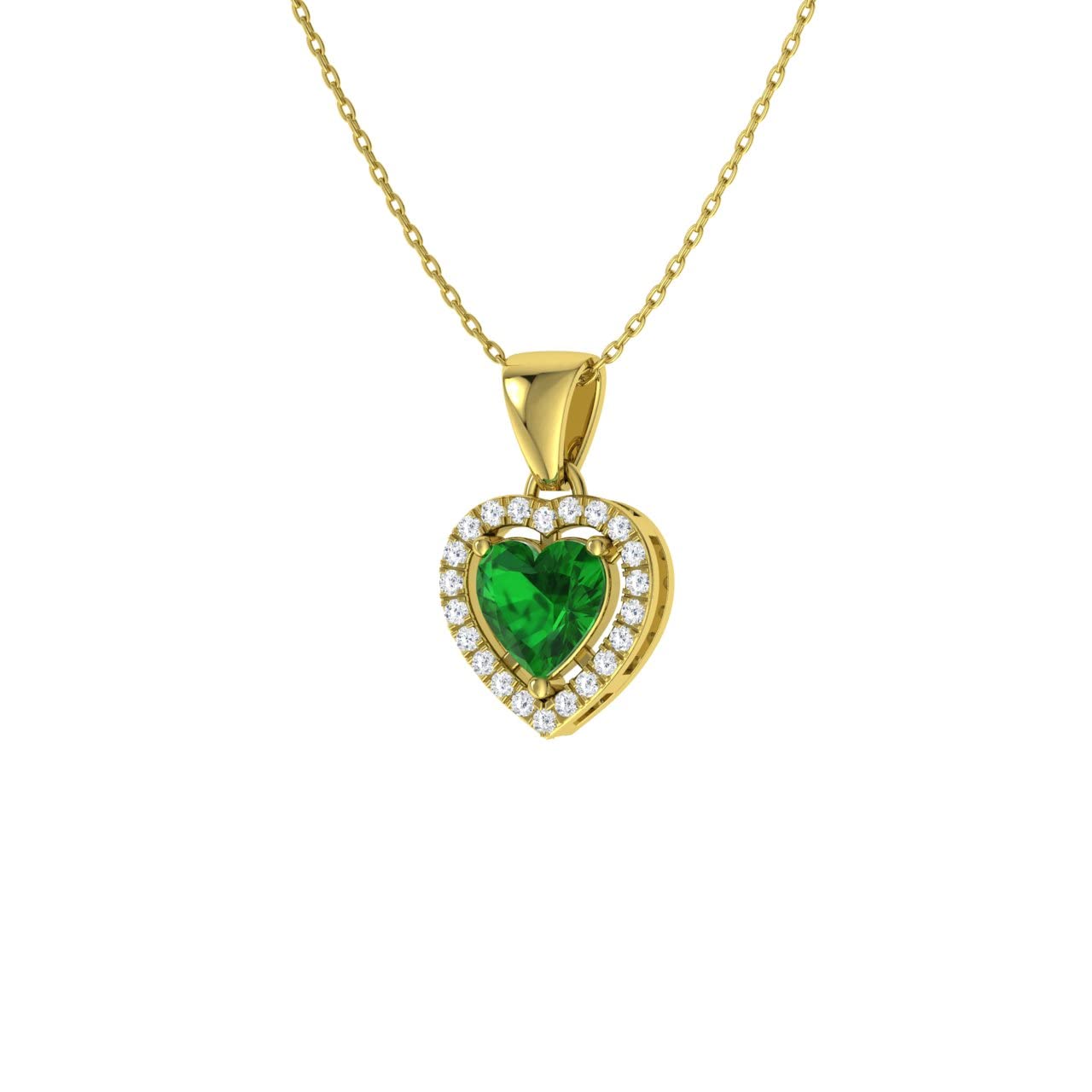 Diamondere Natural and Certified Emerald and Diamond Heart Petite Necklace in 14k Yellow Gold | 0.51 Carat Pendant with 18 Inch Chain