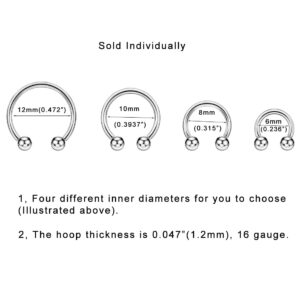 316L Surgical Steel Septum Rings for Women Septum Jewelry 16g 8mm Ear Piercing Earrings Horseshoe Circular Barbell with Internally Threaded Balls 16 Gauge Piercing Jewelry for Daith Helix Tragus Lip