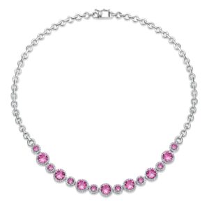 gemsme 18k white gold plated halo cubic zirconia necklace faux pink diamond necklace for women 16 inch