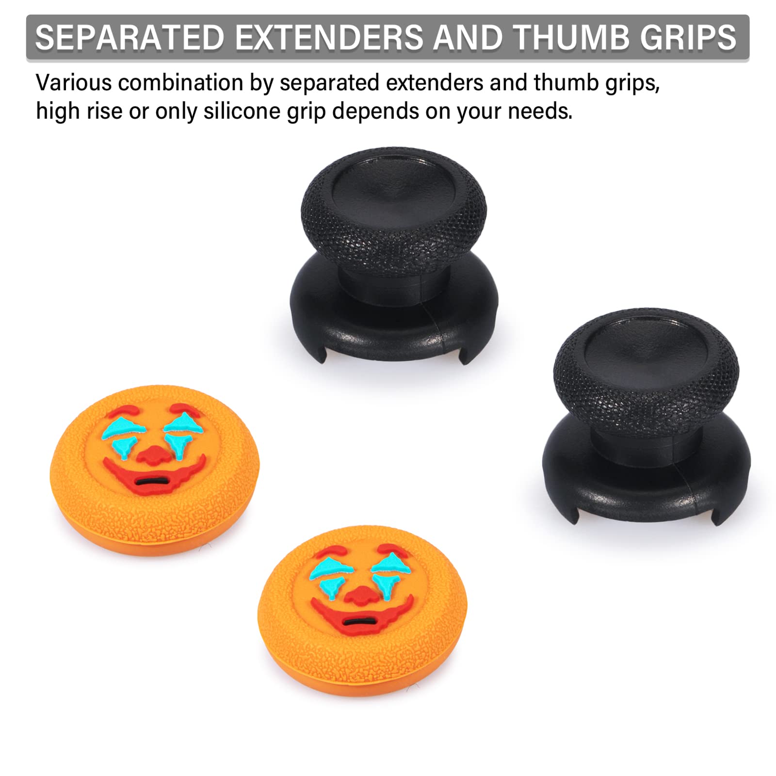 Playrealm FPS Thumbstick Extender &Texture Rubber Silicone Grip Cover 2 Sets for Xbox Series X/S & Xbox One Controller(Joker Orange)