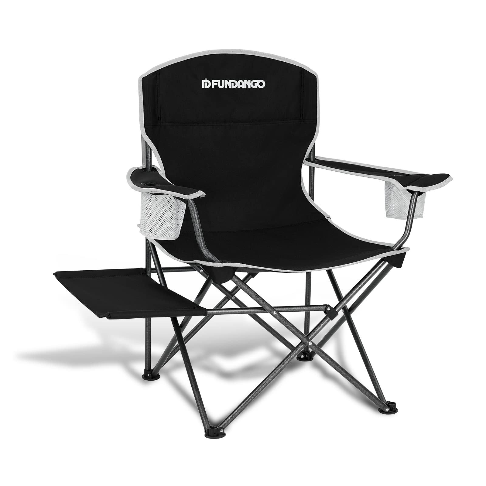 FUNDANGO Folding Padded Camping Arm Chair, Portable Outdoor Full Back Lawn Chair with Side Table Cup Holder Side Pocket for Garden Camping Picnic BBQ Concert with Carry Bag, Support 300LBS