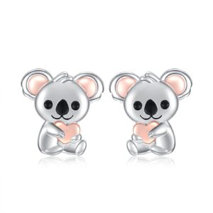 Sterling Silver Animal Stud Earrings: S925 Hypoallergenic Cute Koala Bear Unicorn Bunny Owl Butterfly Panda Earrings for Women Koala Animal Stud Earrings Jewelry Gifts (Koala)