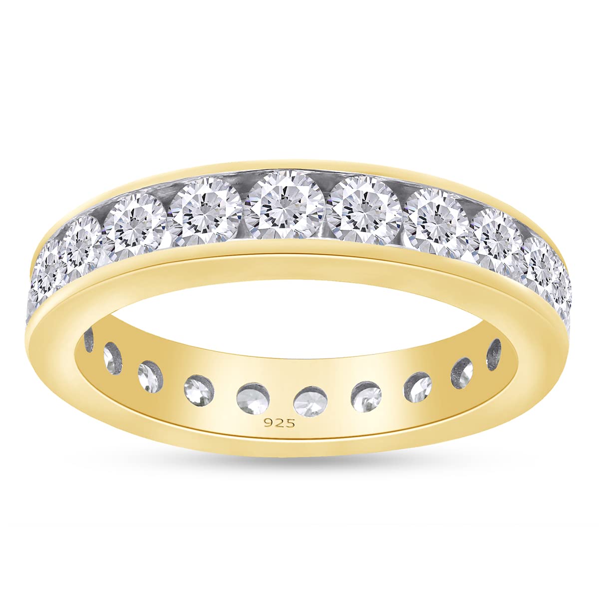 SAVEARTH DIAMONDS 2.00 Carat Round Cut Lab Created Moissanite Diamond Eternity Stackable Wedding Band Ring In 14K Yellow Gold Plated 925 Sterling Silver Jewelry (G-H Color, 2.00 Cttw) Ring Size - 5.5