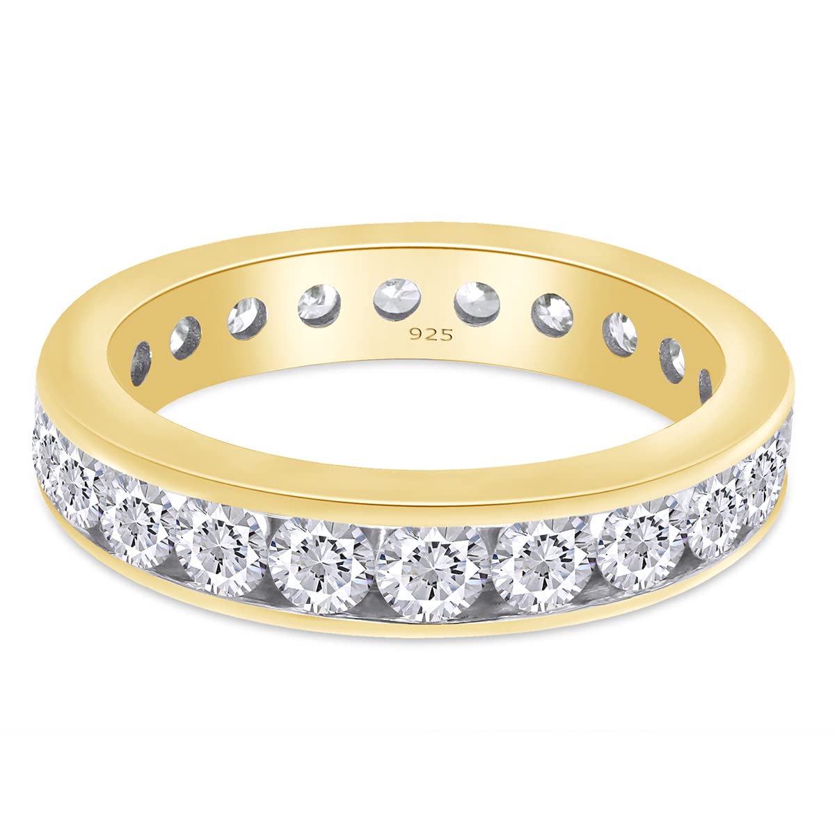 SAVEARTH DIAMONDS 2.00 Carat Round Cut Lab Created Moissanite Diamond Eternity Stackable Wedding Band Ring In 14K Yellow Gold Plated 925 Sterling Silver Jewelry (G-H Color, 2.00 Cttw) Ring Size - 5.5