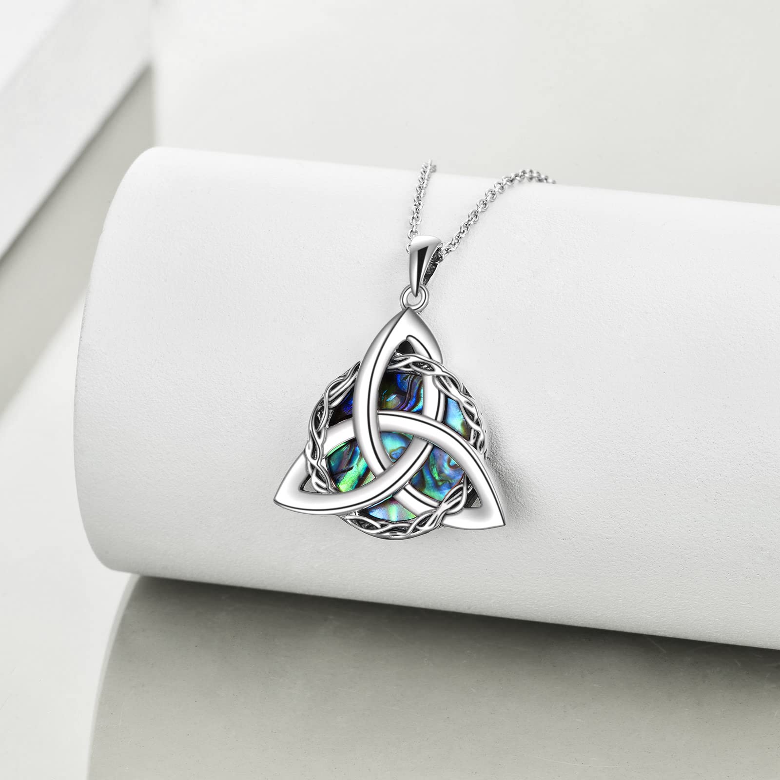 WINNICACA Celtic Knot Necklace Sterling Silver Celtic Pendant Jewelry Good Luck Vintage Triquetra Irish Abalone shell Celtic Necklace for Women Birthday Gifts